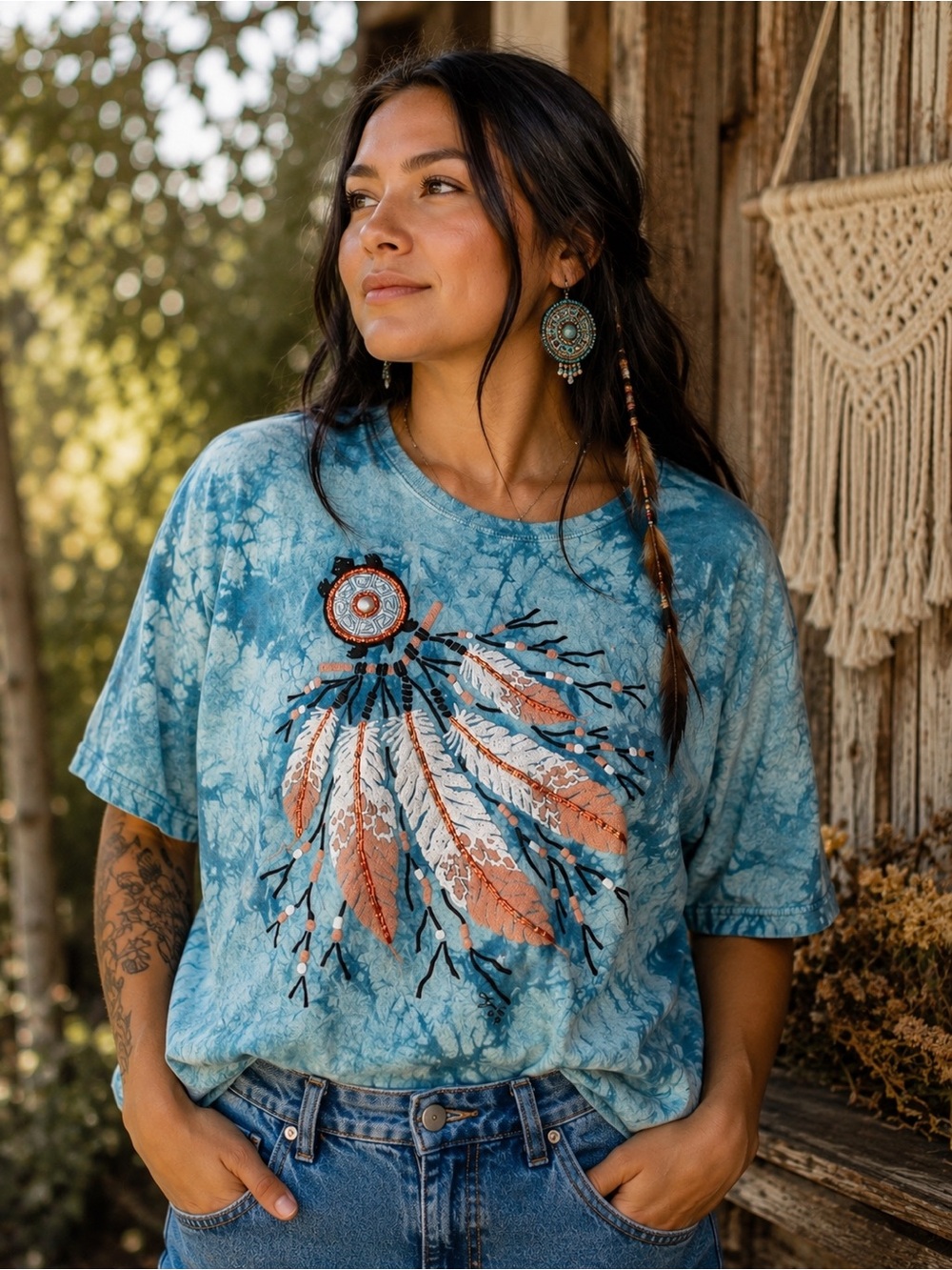 Vintage tie-dye indigenous Dreamcatcher T-shirt